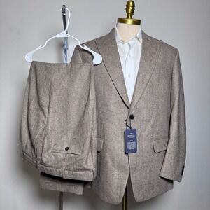 Studiosuits Suit‎ Mens 44R 42x27.5 Brown Herringbone Wool 2-Button Blazer Pant